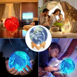 ashandroh Earth Lamp with Wood Stand, Touch & Remote Control & USB Rechargeable Table Lamp image 5
