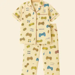 NAP STORY Kids Printed Pure Cotton Lapel Collar Neck Night suit-picture-19