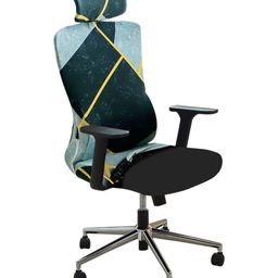 HOKIPO Teal Blue Abstract Printed Computer Rotated Chair Cover With Headrest-9
