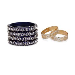 SOMIL Set Of 6 Blue Alloy Artificial Stones and Beads Antique Bangles-image-44