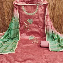 KALINI Floral Embroidered Sequinned Modal Silk Unstitched Dress Material-image-49
