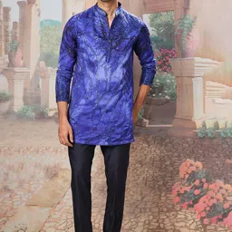 ASUKA Men Embroidered Sequinned Detail Pure Silk Kurta with Trousers-image-12