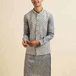 Manyavar Men Ethnic Motifs Embroidered Regular Thread Work Kurta and Pyjamas with Jacket-image-61