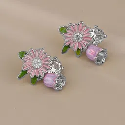 Krelin Silver-Plated Crystals Studded Floral Shaped Drop Earrings-image-69