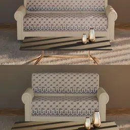 Fashion Throw Beige Checked Velvet 4 Piece Sofa Cover-image-63