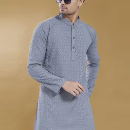 PulseIQ Men Embroidered Thread Work Kurta-image-99