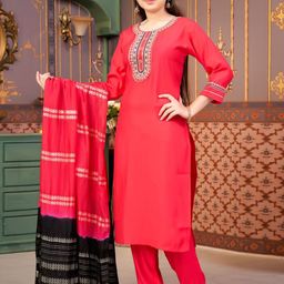 Sangria Girls Embroidered Kurta Trouser With Dupatta-55