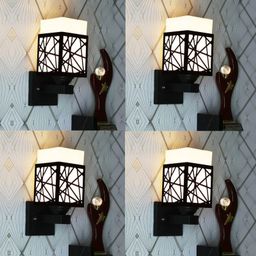 Gojeeva Black and White 4 Pieces Textured Wooden Square Shaped Wall Lamps-picture-14