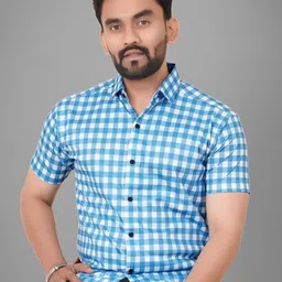 Metronaut Men Spread Collar Gingham Checked Elastane Casual Shirt-image-65