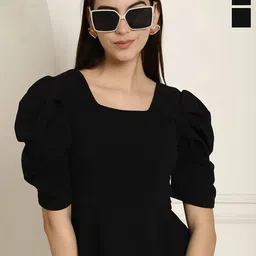 Metronaut Women Pack Of 2 Puff Sleeve Peplum Top-image-76