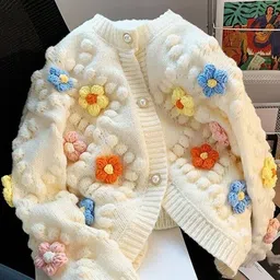 Alamode By Akanksha Women Beige Lisido Statement Woolen Sweater With Flower Detail-13
