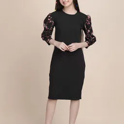 STARWORD Grls Printed Puff Sleeves Fit and Flare Dress-picture-58