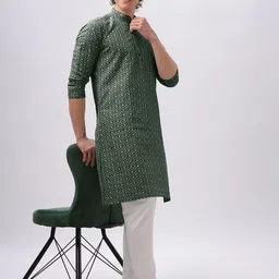 Anouk Green Ethnic Motifs Embroidered Mandarin Collar Cotton Straight Kurta-image-77