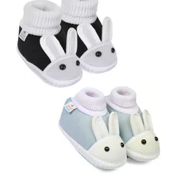 NESKA MODA 3 To 12 Months Baby Boys & Baby Girls 2 Pair Combo Pack Cute Soft Cotton Rabbit Booties-53