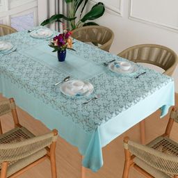 Homerz Blue Floral Cotton 6-Seater Table Cover-10
