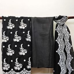 HERE&NOW Floral Embroidered Thread Work Silk Georgette Unstitched Dress Material-image-79