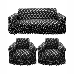 GIFTS ISLAND Black & White Printed Polyester 5 Piece Sofa Cover With Arms-39