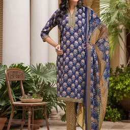 Anouk Rustic Floral Printed Mandarin Collar Straight Kurta With Trousers & Dupatta-picture-53