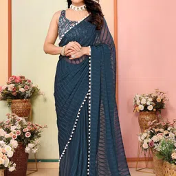 DIVASTRI Striped Embroidered Poly Georgette Saree-image-62