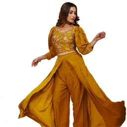 SANCIA Embroidered Puff Sleeves Crop Top With Palazzo-picture-18