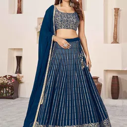 DIVASTRI Embellished Sequinned Semi-Stitched Lehenga & Unstitched Blouse With Dupatta-picture-40
