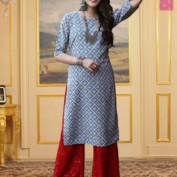 HERE&NOW Selection Of 3 Floral Printed Round Neck Straight Kurtas-picture-31