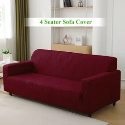 HOKIPO Burgundy Striped Jacquard 4 Seater Sofa Cover With Arms-image-17