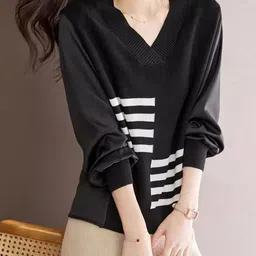 StyleCast Women V-Neck Colourblocked Puff Sleeve Pullover-picture-27