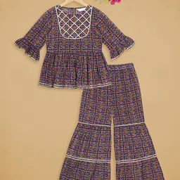 Budding Bees Girls Ethnic Motifs Printed Regular Pure Cotton Top with Sharara-image-35