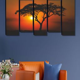 Myntra Elegant Homes Orange & Black 5 Pieces Wooden Tree Painting Wall Arts-image-90