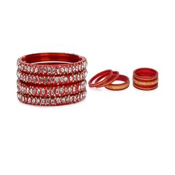 SOMIL Set Of 10 Red Alloy Artificial Stones and Beads Antique Bangles-image-71