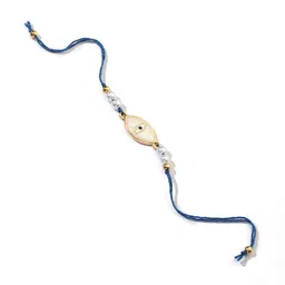 SALTY Set Of 3 Beaded Evil Eye Pearl Thread Rakhis With Greeting Card & Roli Chawal image 4