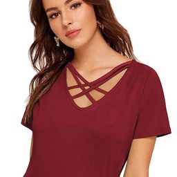 SAIOM Women Solid V-Neck Short Sleeves Cotton Top-image-30