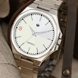 CRESTELLO Men Dial & Stainless Steel Bracelet Style Straps Analogue Watch CR-GR043-WHT-CH-47