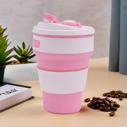 Kuber Industries White & Pink Portable Collapsible Cup With Lid & Sipper Cover 350 ml-image-53