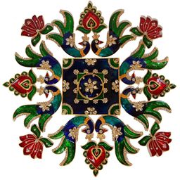 Kala Samarpan Green & Red Meenakari Foldable Rangoli With Centerpiece-3
