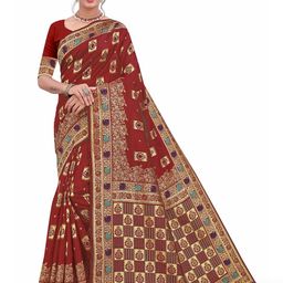 Maroosh Floral Zari Silk Banarasi Saree-image-68