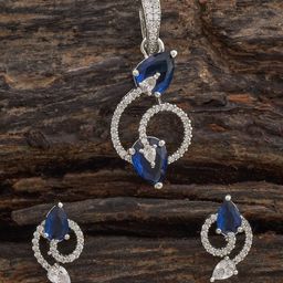 Kushal's Fashion Jewellery Sapphire Rhodium-Plated Party Zircon Pendant Set-image-75