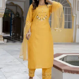 VredeVogel Floral Embroidered Straight Kurta with Trousers & Dupatta-picture-19