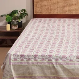 Fabindia Purple & Off-White Jarul Printed Single SizeBedCover-image-75