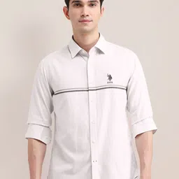 U.S. Polo Assn. Men Spread Collar Multi Striped Slim Fit Cotton Casual Shirt-image-59
