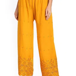 SRISARAS Women Ethnic Motif Embroidered Regular Fit Mid-Rise Cotton Trousers-picture-6
