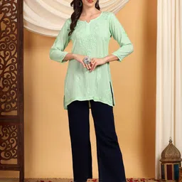 Poshak Chikan Studio Floral Embroidered Chikankari Modal Chikankari Kurti-picture-7