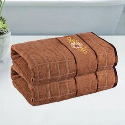 Myntra Elegant Homes Brown 2 Pieces Striped Cotton 250 GSM Bath Towels-image-42