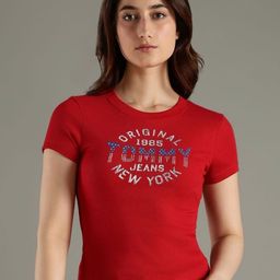 Tommy Hilfiger Women Typography Printed Round Neck Slim Fit T-shirt-picture-49