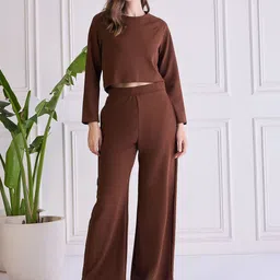 SRUTVA FASHION Round Neck Long Sleeves Crop Top With Trousers Co-Ords-picture-37
