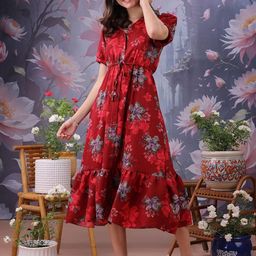 PTVIZE Peter Pan Collar PU Coated Fit & Flare Dress-image-48