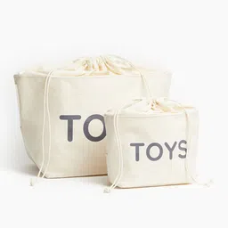 H&M White Pure Cotton Canvas Storage Basket-17