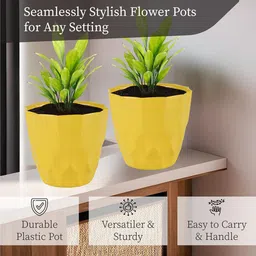 Kuber Industries 4Pc Yellow & Green Barfi Pattern Durable Plastic Planters image 2