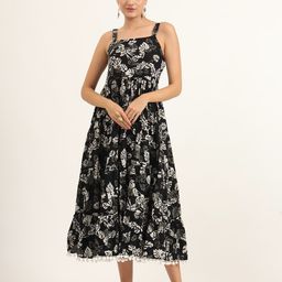 Divena Women Floral Printed with Pom-Pom Detail Fit & Flare Maxi Dress-image-70